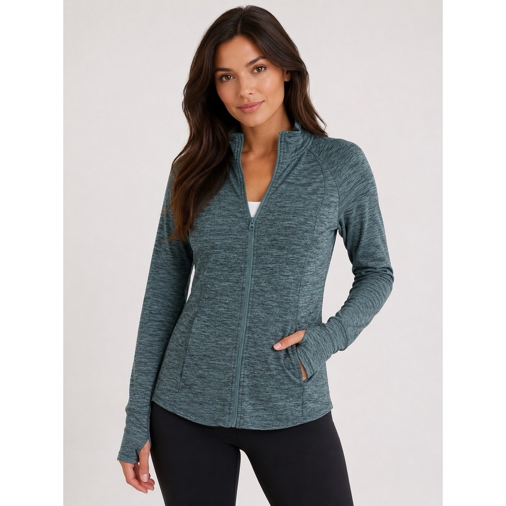 Yogalicious Lux Zip Up Jacket Large Teal Space Dye Athletic Yoga Activewear